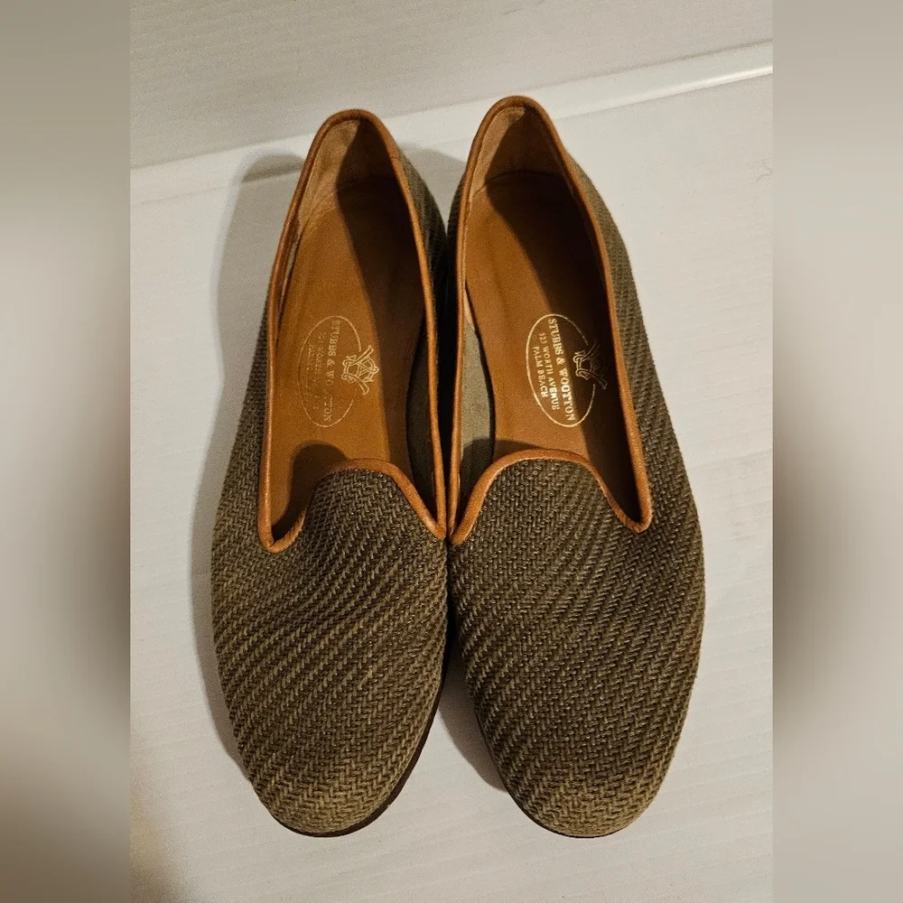 Stubbs&Wootton Woven Leather Smoking Slippers Loafers Women’s 7.5 Designer Flats